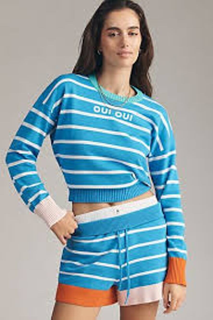 Sundry NWT Oui Oui Stripe Cropped Sweater Blue Pink NWT